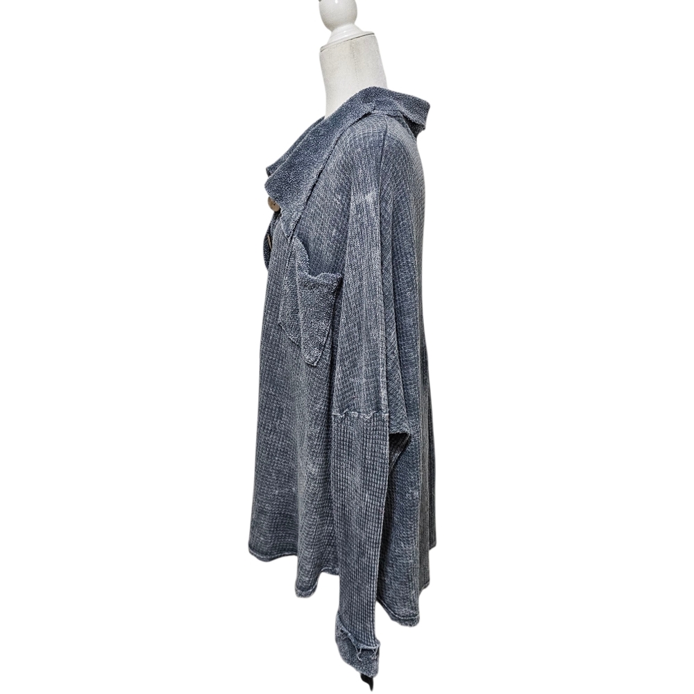 Blue Buttercup Cotton blend Waffle Thermal Textured Top Oversized Medium - Picture 4 of 12